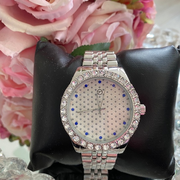 Men’s bling iced out silver flashy cuban watch - Picture 1 of 6